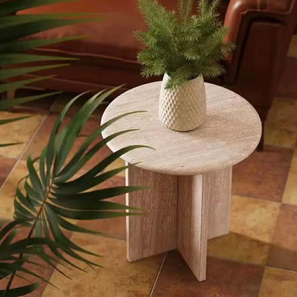 Natural Marble Stone Side Table Customized Small Side Coffee Tables Modern Round Beige Travertine Side Table For Living Room