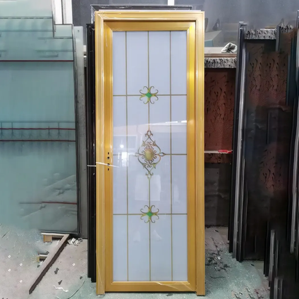 Majestic Golden Pattern Frosted Glass Bathroom Door for Upscale Bathing Areas