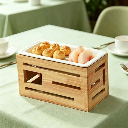 Hotel Catering Wooden Buffet Riser Multi Tier Dessert Display Shelf With Ceramic Tray For Wedding Banquet Party Table Decor