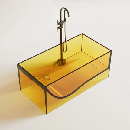 Luxurious Villa With Transparent Resin Bathtub Soaking Function Drainer Rectangle Freestanding Bathtub
