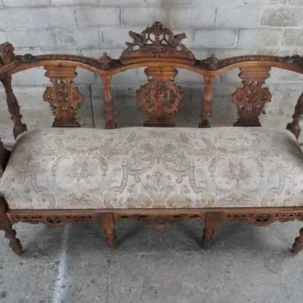Antique Victorian Neo-Renaissance Carved Wood Settee Sofa