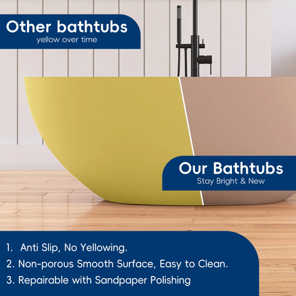 Maydon Modern Freestanding Oval Bathtub Solid Surface Soaking Tub Matt Pink Stylish Bathroom Design Durable Eco-Friendly 1550mm