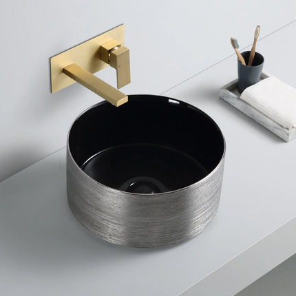 Dual-Tone Gold Sink White Countertop Basin Italian Design Stylish Bathroom Sink