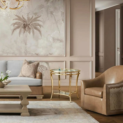 Luxury Gold Metal Side Table Round End Table with Double Glass Shelves for Living Room Elegant Modern Home Decor Furniture