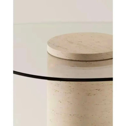 Vintage Luxurious Foldable Tempered Glass Desk Coffee Table Travertine Base Durable Sofa Side Table For Hotel Living Room