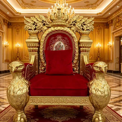 Magnificent Red Gold Eagle Throne Chair of Ultimate Royal Elegance