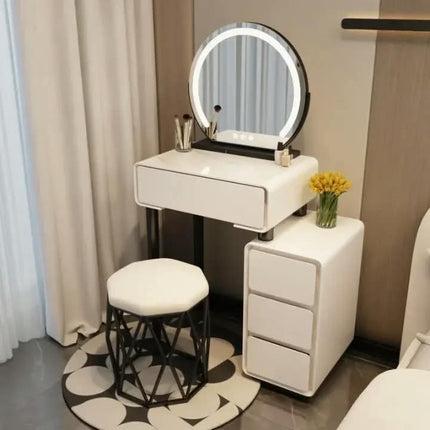 Modern Luxury 60cm Adjustable LED Dressing Table Mirror Cream Wooden Makeup Cabinet For Small Apartments Hotels & School Use