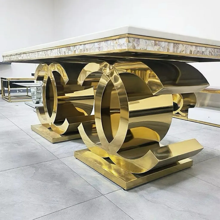Luxury Gold Stainless Steel Frame Dining Table Set 6 Seater Rectangular Marble Top Modern Dining Table for Home Hotel