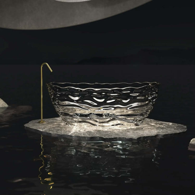 Modern Free-Standing Clear Glass Lucency Crystal Resin Art Bathtub with Drainer Portable Soaking for Hotel Bathrooms & Villas