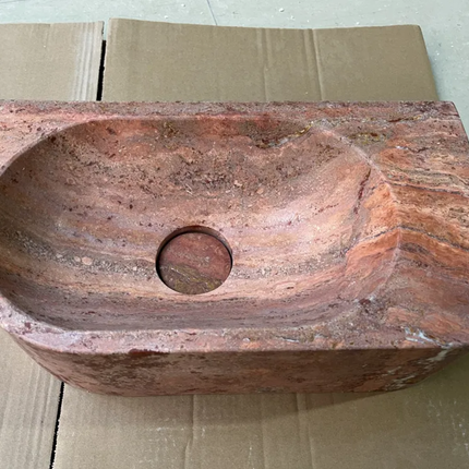 Custom Mini Size Wall-Mount Stone Bathroom Sink Red Travertine WashBasin Rectangle Natural Stone Wash Basin