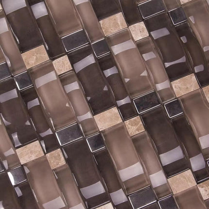 Modern Kitchen Backsplash Bathroom Outdoor Mixed Brown 3D Arch Glass Stone Water Resistant Mosaic Tiles For Wall Decor