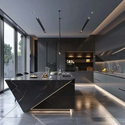 Glass Kitchen Island Sink Plywood Corner PVC Base Marble Waterproof Storage Tall Kitchen Cabinet For Villa