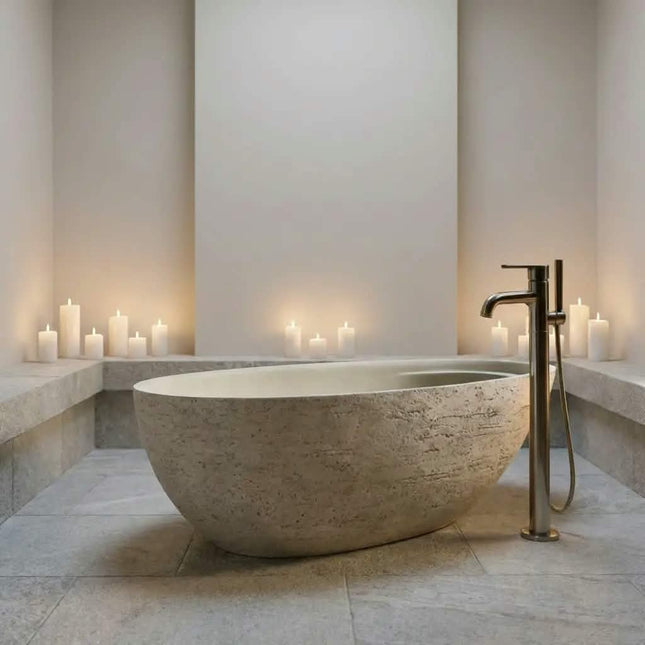 Travertine Artificial Cave Stone Oval Freestanding Bathtub Modern Simple Hotel Villa High-End Bathroom
