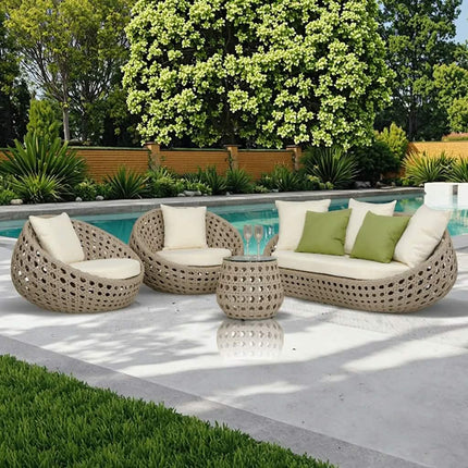 Modern Outdoor Rattan Sofa Set Three-Piece for Courtyard Balcony Includes Rattan Chair and Coffee Table For Villa Homestay