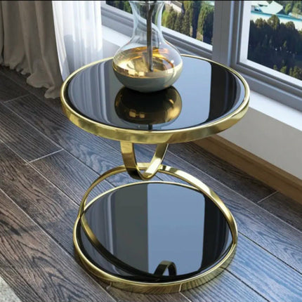 Light Luxury Tempered Glass Corner Sofa Side Postmodern Small Coffee Table With Stainless Steel Frame