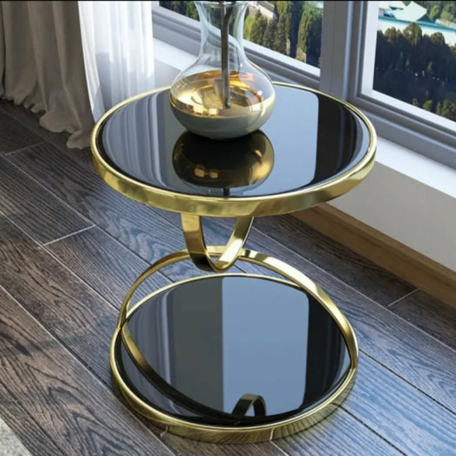 Light Luxury Tempered Glass Corner Sofa Side Postmodern Small Coffee Table With Stainless Steel Frame