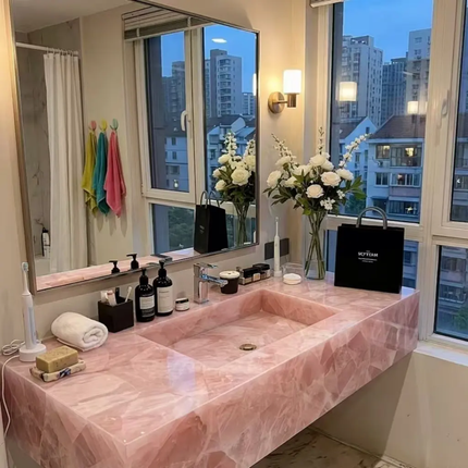 Pink Crystal Onyx Marble Drop-In Basin – Luxury Modern Design, Customizable for Home, Hotel, Spa and Commercial Use