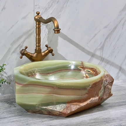 Unique Green Jade Stone Bathroom Sink Bowl Natural Stone Marble Wash Basin Art Countertop Bathroom Sink