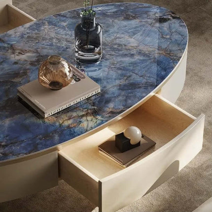 Made of concrete Italian-Style Light-Luxury Portable Modern Oval Stone Slab Decorative Coffee Table For Living Room
