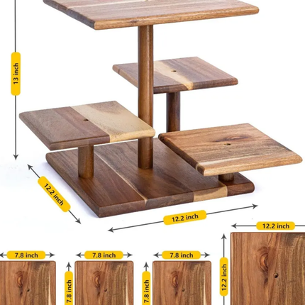 4-Tier Rustic Wooden CupCake Stand 50-Cup Capacity 12-inch Table Display Farmhouse Tiered Tray Decor Birthday Baby Shower-Square