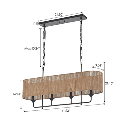 Boho Chandelier Coastal 2 Layers Hand Woven Rattan Pendant Light Linear Large Island Light for Dining Room Kitchen Living Room