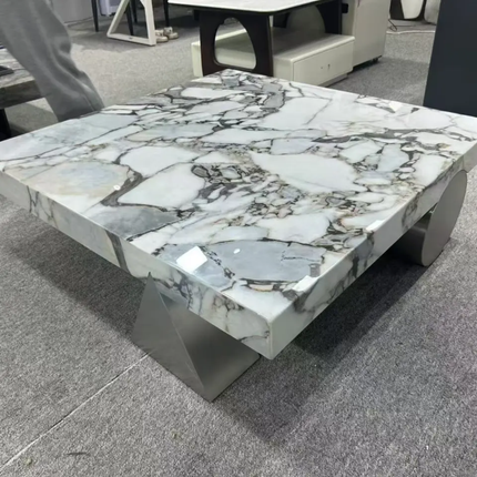 Made of concrete Italian Minimalist Designer  Stainless Steel Square Flat Coffee Table Elephant White Marble Box Tea For Living Room Furniture