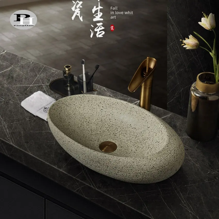 Color Glazed Art Toilet Pebble Shaped Ceramic Wash Basins for Bathroom