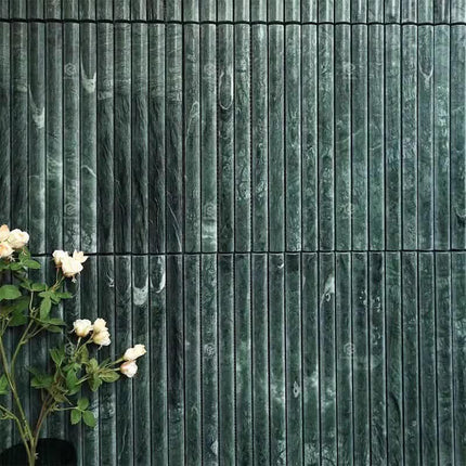 300x310mm Millimeter Emerald Green 3D Grooved Raised Strip Marble Mosaic Natural Stone Tile Wall Bathroom Shower