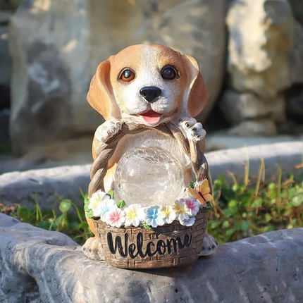 Outdoor Courtyard Solar Animal Statue Ornament Garden Resin Craft Realistic Dog Sculpture