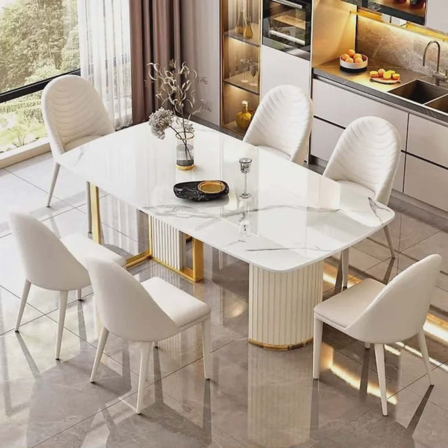 Hot Selling Luxury White Sintered Stone Modern Most Popular Dining Table Set With 8 Chairs for Family Dining Rooms Kitchen