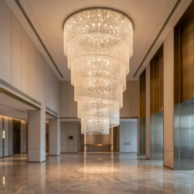 Pendant Light Gold Hotel Restaurant Decorative Modern Ceiling Hanging Lamp Elegant Round Crystal Luxury Chandelier
