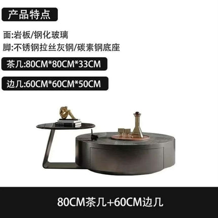 Luxury modern marble portable coffee table with storage stainless steel frame round design for living room