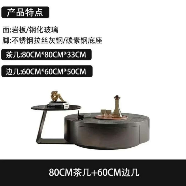 Luxury Modern Marble Portable Coffee Table With Storage Stainless Steel Frame Round Design for Living Room