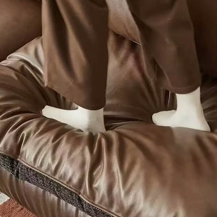 Midcentury Modern Two Seat Genuine Leather Upholstered Sofa Extendable Convertible Cushion Back Padded Arms Sofa Bed for Living