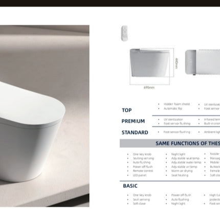 Q9 Intelligent WC One Piece Ceramic Toilet Seat Remote Heated Seat Unlimited Water Pressure Smart Bathroom Accessory P-Trap
