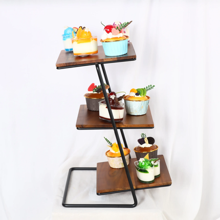 Three Layer Display Shelf Cake Table 3 Tier Acacia Wooden Serving Trays