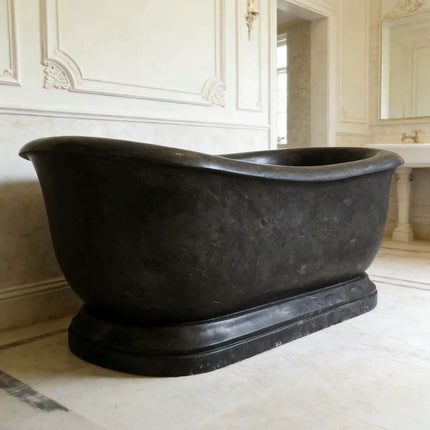 Hand Carved Freestanding Oval Shaped Solid Black Marble Soaking Bath Tub Marble Bathtub