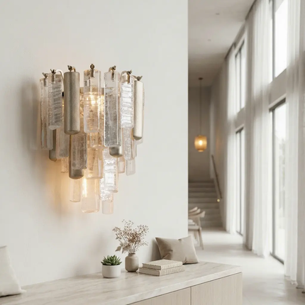 Handcrafted Glass Wall Sconce in Amber and Clear Contemporary Iron Frame Light for Living Room Entryway & Master Bedroom 220v