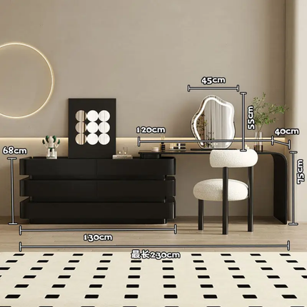 Black Dressing Table With Integrated Drawer Cabinet, Italian-Style Makeup Table, Vintage Style, High-End Solid