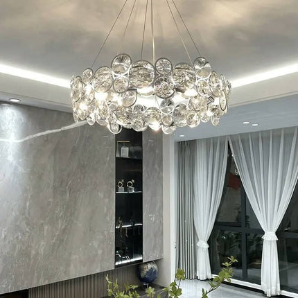 Gold LED K9 Crystal Ring Hanging Pendant Lamp Home Modern Round Chandelier E14 60cm Hanging Lamp for Dining Living Room