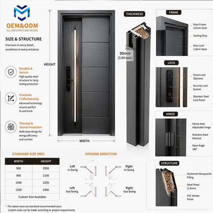 Customized Modern Security Residential Villa Stainless Steel Exterior Anti-Theft Entry Door For Houses Hotel