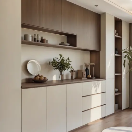 Modern L-Shaped White Kitchen Cabinet Set With Open Shelving
