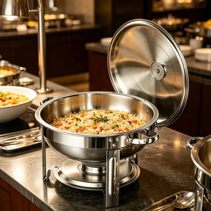 FLEY Round 4.5L Luxury Buffet Food Warmer Stainless Steel Gold Silver Chafing Dish With Lid For Hotel Party Banquet Supplies