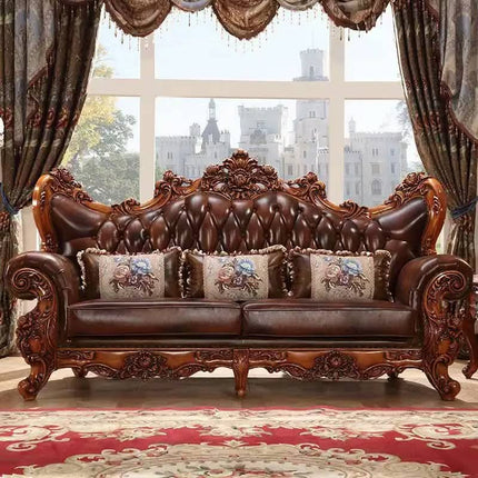 Luxury Solid Wood Sectional 1 2 3 Sofa Set Genuine Leather Modern Indoor Living Room Sofa