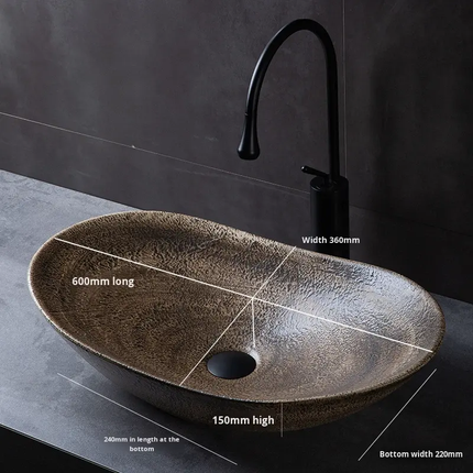 Vintage Oval Artistic Ceramic Countertop Sink For Washroom Bathroom Courtyard Balcony Hotel & Homestay Use