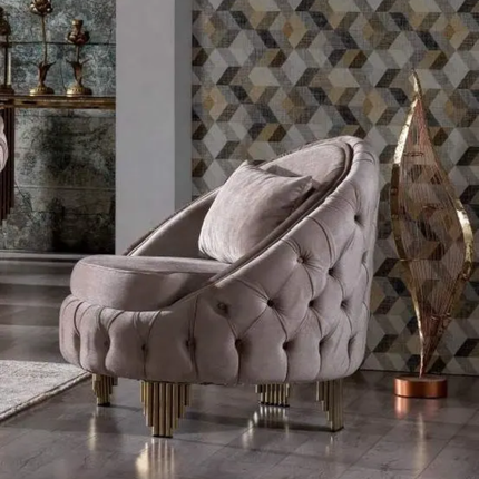 Contemporary 3-Seater Chesterfield Loveseat Set Fabric Button Sectional Sofa Metal Frame