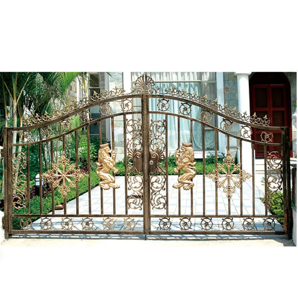 Outdoor Large Luxury Double Door Wrought Iron Gates Swing Design Automatic Durable Eco-Friendly Powder Coated High Quality
