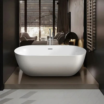 Freestanding Oval Acrylic Bathtub 1.75m Modern Design Center Drain Soaking Tub for Hotel & Villa Bathroom
