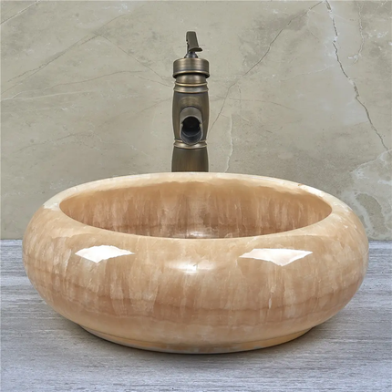 Size And Shape Can Be Customizable Luxury Natural Yellow Onyx Round Vessel Sink Wash Basin Bowl