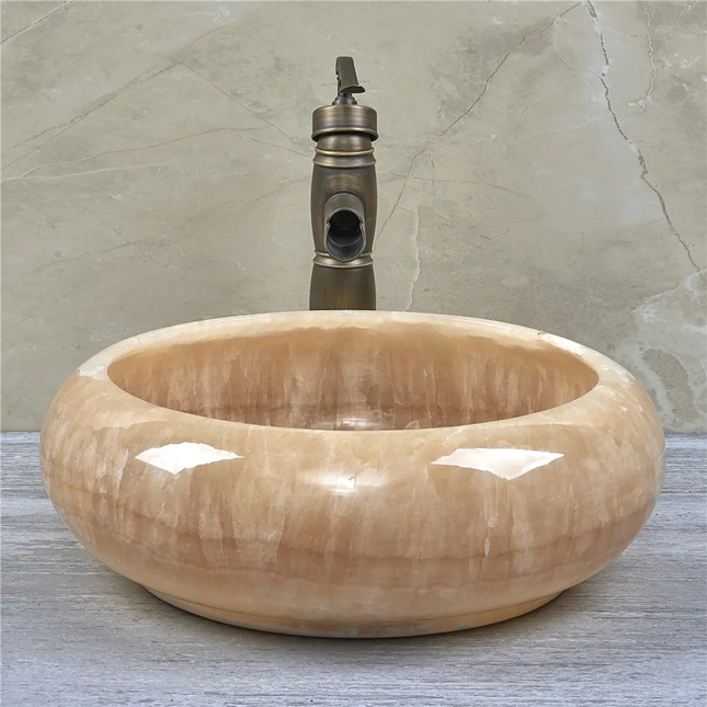Size And Shape Can Be Customizable Luxury Natural Yellow Onyx Round Vessel Sink Wash Basin Bowl